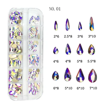 Móda Crystal AB/Rainbow Nail Art Mix Tvar Efektne Tvarované Do Políčka Farebné Sklenené Kamene Pre 3D Nail Art, Ozdoby