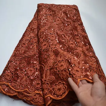Najnovšie burnt orange Afriky Výšivky, Čipky a Tylu Textílie 2021 Kvalitné francúzske Čistý Čipky Textílie S Flitrami ML8727