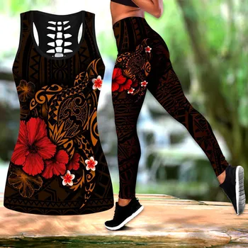 Najnovšie Polynézskej Korytnačka Tetovanie 3D Vytlačené Duté Tank Top a Legíny Set Fitness Žien Celej Dĺžke Beží Nohavice Legíny