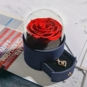 Nesmrteľný Ruže Kvet Zásuvky Box s Náhrdelník Valentine Darčeky Večný Rose Šperky Krúžok Skladovanie Prípade Darček pre Ženy, Priateľky