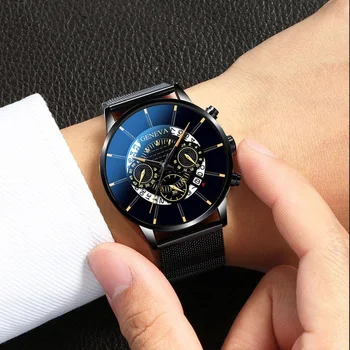 Nové módne bežné mužov z nehrdzavejúcej ocele kalendár quartz hodinky pánske športové hodinky hodiny Ženeve sledovať hodinu