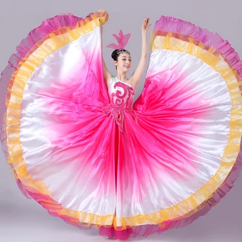 Nové Otváracie Tanečné Šaty Španielskej Big Swing Šaty Žena Výšivky Prechod Farieb Fáze Výkonu Národ Tanečných Kostýmov, H574