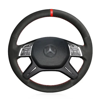 Nový Anti-Sklzu Čierne Kožené Biele Šitie Volant Steh na Zábal Kryt Pre Mercedes Benz ML350 E300 2014 GL350 2013-15