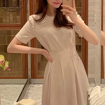 Nový Jednoduchý Split Krátky Rukáv Slim Midi Dlho Šifón Šaty 2022 Kórejský Elegantné Letné Ženy Elegantné Party Šaty Vestidos 15235
