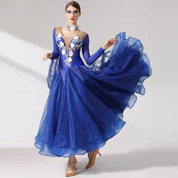 Nádherné Ženy Dámy Súťaže Výkon Nosiť Modré Medzinárodnej Normy Ballroom Dance Šaty