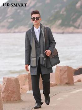 Oblek golier vlna tweed kabát pánske jesenné a zimné nové módne British Koberčeky služobná cesta pribrala business kabát mužov