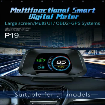P19 GPS Digitálne Meradlo Merač Rýchlosti Projektor Turbo Brzdy Test OBD2 Skener Bezpečnostný Alarm Gadgets Auto HUD Head Up Display