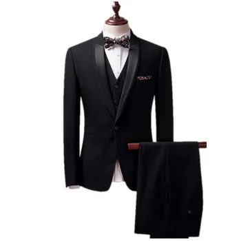 Prispôsobený Módne Black Business Slim pre Mužov Ženích Večer Business Prom Party Obleky 3 KS Bunda+Vesta+Nohavice Šatka