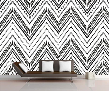 Prispôsobiť akejkoľvek veľkosti čiernej a bielej geometrické línie nástennú maľbu, tapety obývacia izba jedáleň interiérové dekorácie 3d tapety
