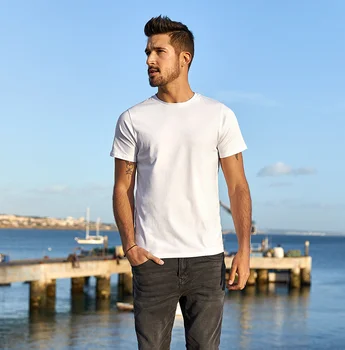 Pánske krátke rukávy T-shirt lete mužov slim fit biele pánske top okolo krku farbou dna tričko。J8485