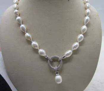 Ručne viazané prírodné 45 11-13mm biele prírodné perlový náhrdelník s príveskom elegantné zirkón príslušenstvo spona
