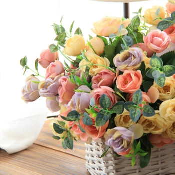 Ruže Kvet Kytice Svadobné, Umelé Kvetiny Pre Domova Falošné Kvety Hodváb Garland DIY Svadobné kytice Kreslenie Izba Dekor