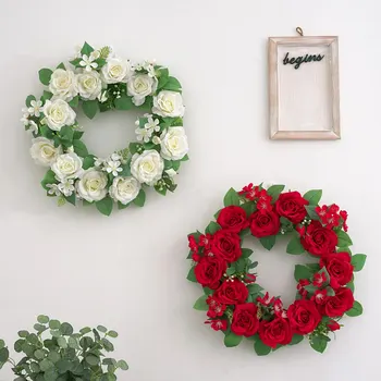 Ruže Kvety Decor Simulácia Veniec Semi-ručné Ručné Remeslá Stene Visí Decorationgs Ratan Vintage Dverí Venca