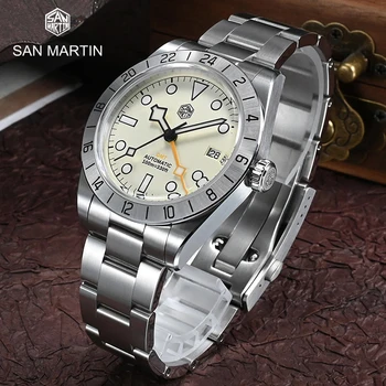 San Martin Nové 39 mm BB GMT Luxusné Obchodné pánske Hodinky NH34A Automatické Mechanické Náramkové hodinky Sapphire Dátum Windows BGW9 Lume