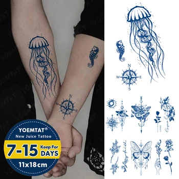Semi-Permanentné Nepremokavé Dočasné Tetovanie Nálepky Medúzy Seahorse Kompas Genipin Bylinné Veľryba Šťavy Trvalé Atrament Falošné Tetovanie