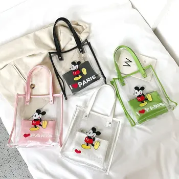 Trendy Transparentné Jednej Tašky Disney Zbrusu Nový Dizajn Mickey Mouse Vytlačené Roztomilý Módne Kabelky Ženy Roztomilý PVC Bežné Kapsičky