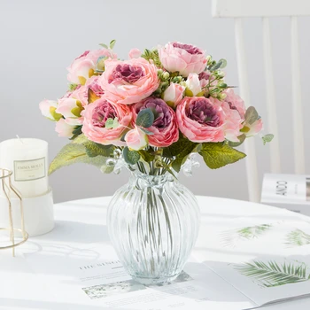 Umelé Kvety, Vázy pre Domáce Izba Svadobné Záhradné Dekorácie Vonkajšie Svadobné Doplnky Odbavenie Lacné Hodváb Pivónia Kytice