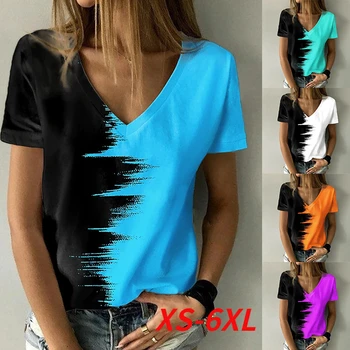 V lete Kvalitné dámske Colorblock Vytlačené tvaru Basic Tričko Nadrozmerné Svetre Módne Abstraktné 3D Tlač Maľba T-Shirt