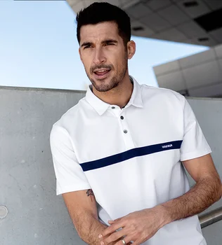 V7762 - letné nové pánske Polo Tričko pánske krátke rukávy Korálkové bavlna biela Klope T-shirt