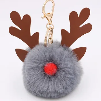 Vianočné Antler Loptu prívesok na Elk Vianočné prívesok na ChristmasWomen to Auto Kabelka Pompom kľúčenky Prívesok Krúžok na Darček
