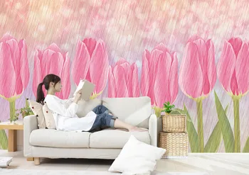 Vlastné 3D maľby,krásne umenie ružová tulipán kvety abstraktných de parede,hotel kaviareň obývacia izba gauč TV na stenu stenu spálne papier