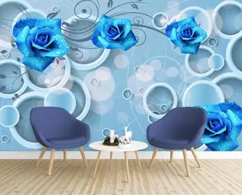 Vlastné 3D tapeta nástenná maľba 3D kruhu modrá ruža tapety nástenná maľba, TV joj, nástenné dekorácie, maliarstvo