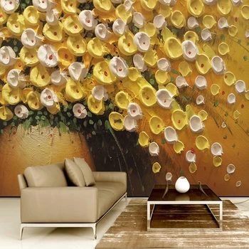 Vlastné Foto Tapety 3D Stereo olejomaľba Kvety Žlté Strom nástenná maľba Obývacia Izba Gauč TV Spálňa Moderného Umenia Abstraktných De Parede