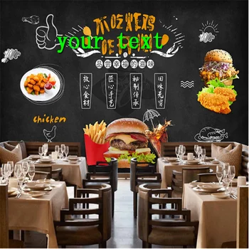 Vlastné Nástenné Tapety 3d Ručne maľované Tabuli Západnej Reštaurácia Pizza, Hamburger Fast Food Obchod Papier Pozadí Steny 3D