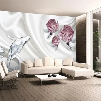 Vlastné Ružové, Tapeta pre Dievčatá Miestnosť, Moderné Stolové Nástenné Maľby pre Obývacia Izba Crystal Delfíny Rose 3 d Tapety Domova