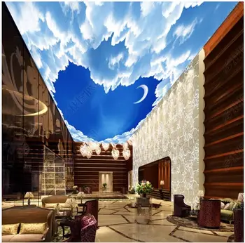 Vlastné strop tapety na steny 3 d zenith nástennú maľbu, tapety HD 3D Fantasy HD Tvare Srdca Mesiac Mraky Stropné Nástenné nástenné papier