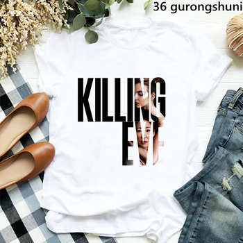 Zabíjanie Predvečer Grafické Tlače Tričko Ženy Oblečenie 2022 Lete Štýlové Tričko Femme Harajuku Tričko Biele Bežné T-Shirt Žena
