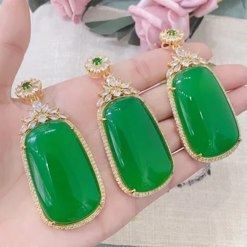Zelená Jades Obdĺžnik Prívesok S Zirkón Jadeite Náhrdelník Ženy Emerald Prívesky Módnych Šperkov Prívesky Priateľka, Mama Dary