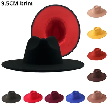 Zimné módne vlny black RED Fedora klobúk dámy farby zodpovedajúce top hat pánske klobúk jednoduché široký okraj jeseň fashion jazz klobúk