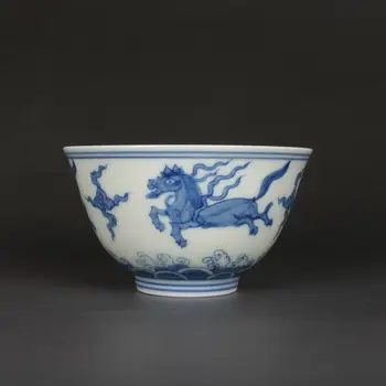 Čínsky Modré a Biele Porcelánové Lietajúci Kôň Čajové Misky Pohár 3.54