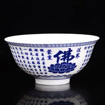 Čínsky Modré a biele Ručne maľovaný Porcelán Budhistické písma Misy Qing Dyna