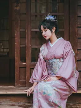 Ženské Tradičné Japonské Kimono Ružovej Farby Leta Yukata Retro Dlhé Šaty Cosplay Kostým Etapa Vykonanie Šaty