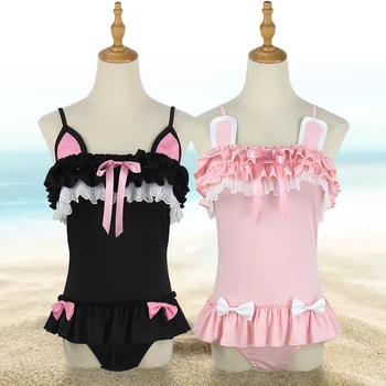 Ženy Dievča Kawaii Bunny Ucho Plavky Čipky Prehrabať Jeden Kus Kombinézu Kúpanie Oblek Súťaž: Cosplay Kostýmy