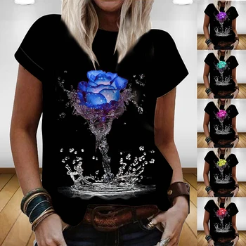 Ženy Letné Kvetinové Módne Rastliny Tému Topy Žena Tlač Kolo Krku Základné T-shirt Dúha / 3D Print Plus Veľkosť Pulóver