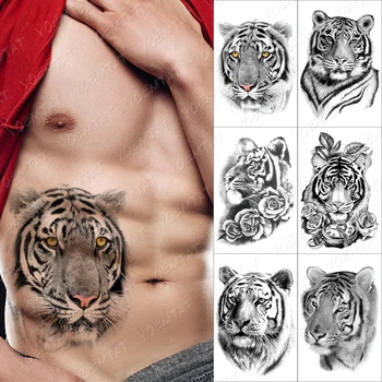 Žlté Oko Tigra Dočasné Tetovanie Nálepka Pre Mužov, Ženy, Dospelých Rose Sova Vlk Fox Nepremokavé Falošné Henna Lev Zvierat Body Art Tetovanie